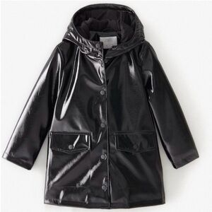 Zara Girls Black Patent Padded Raincoat size 10
